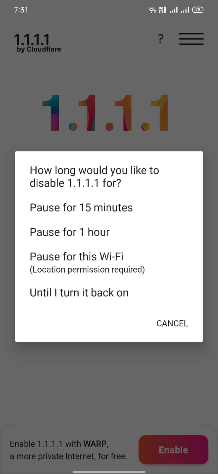 Screenshot 1.1.1.1 VPN + WARP APK