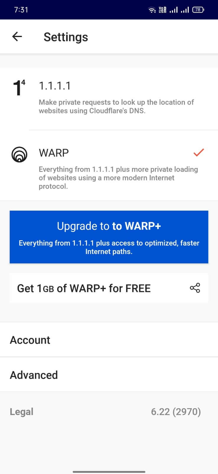 Screenshot 1.1.1.1 VPN + WARP APK