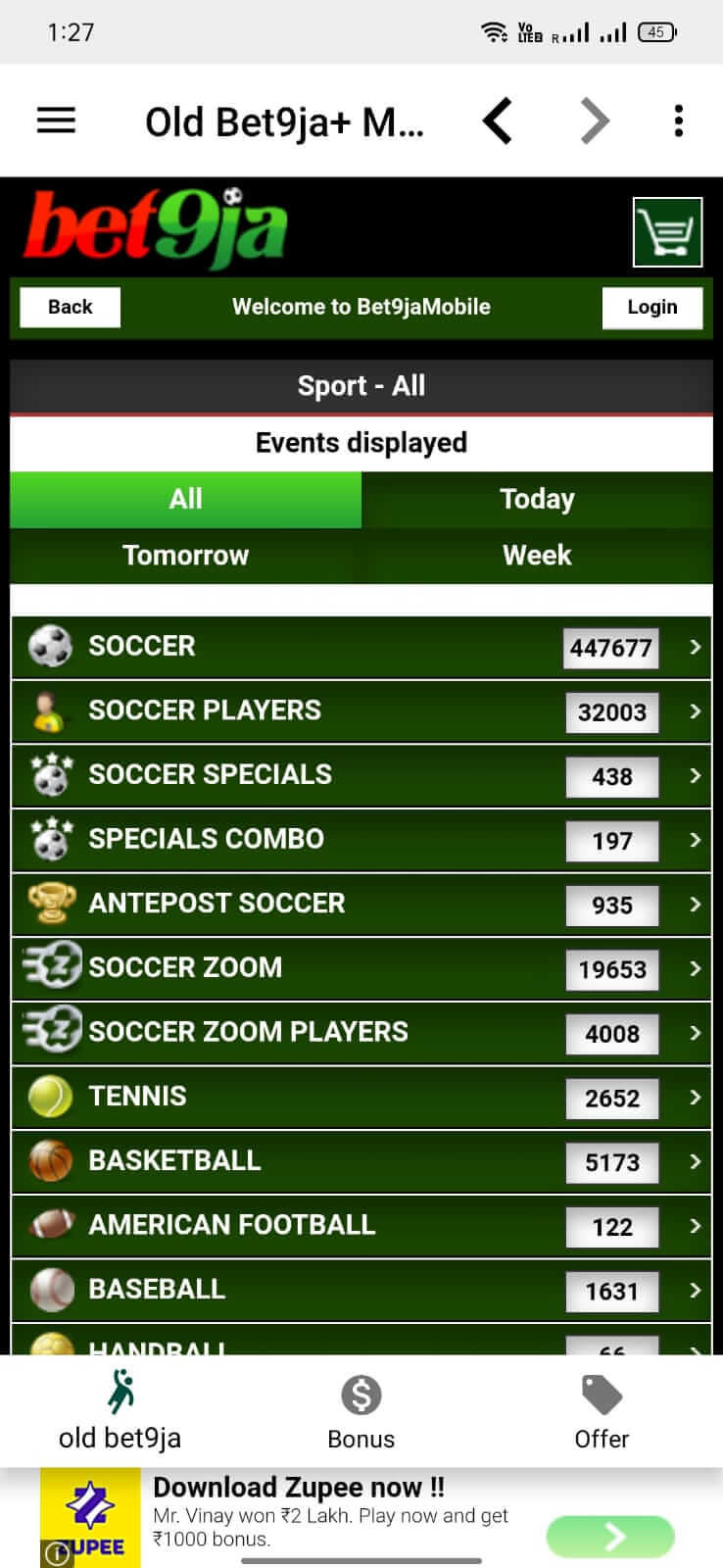 Screenshot Old Bet9ja Mobile APK
